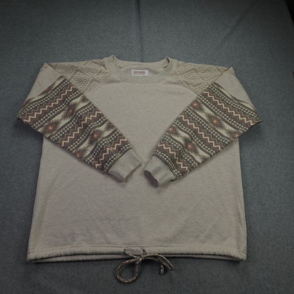 Shyanne Sweatshirt Womens XL Oatmeal Western Lace Aztec Print Pullover